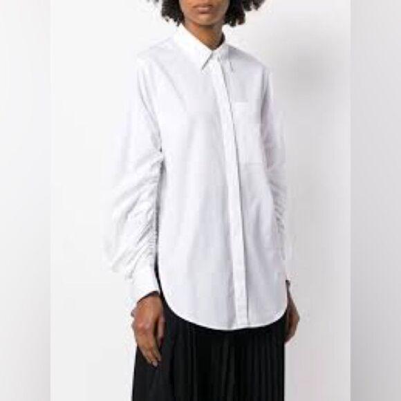3.1 Phillip Lim Ruched Long Sleeve Denim Chambray Button Down Shirt Size 8 - Picture 1 of 10